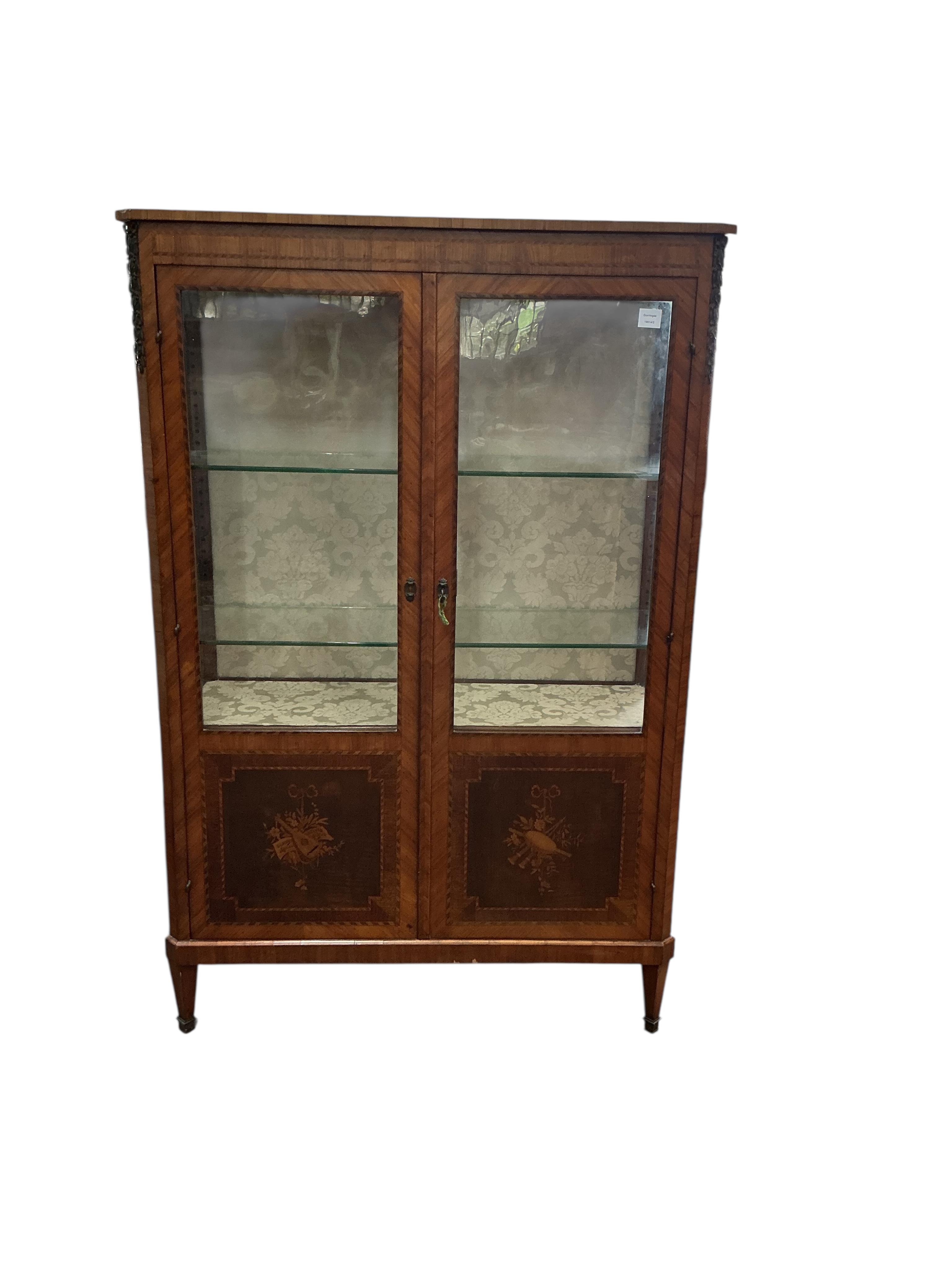 A 19th century French marquetry inlaid kingwood vitrine, width 108cm, depth 41cm, height 163cm